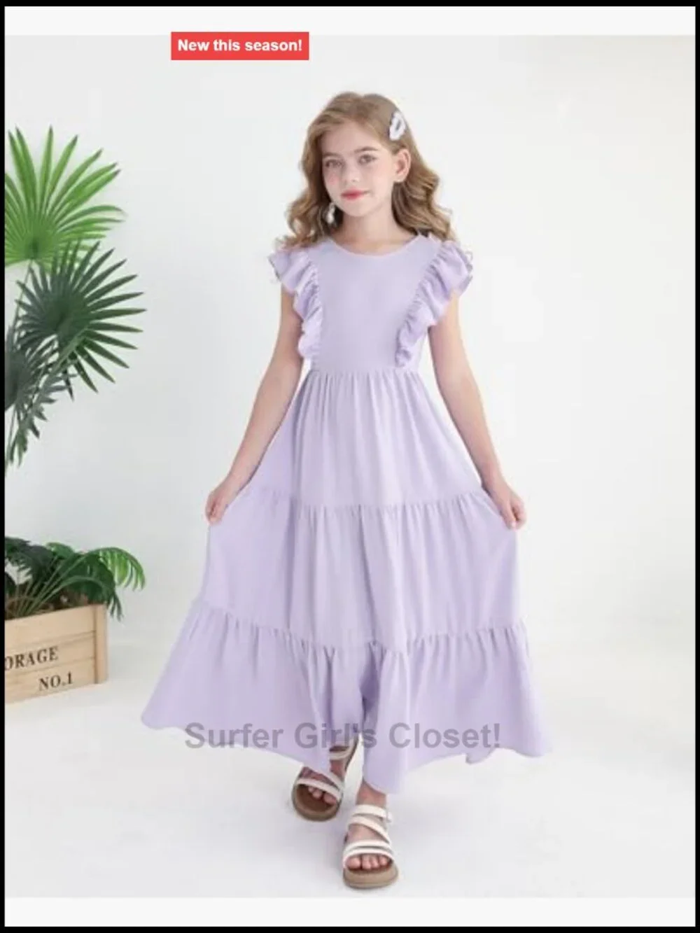 Kids Tie Back Ruffle Sleeve Maxi Dress - Casual Beach